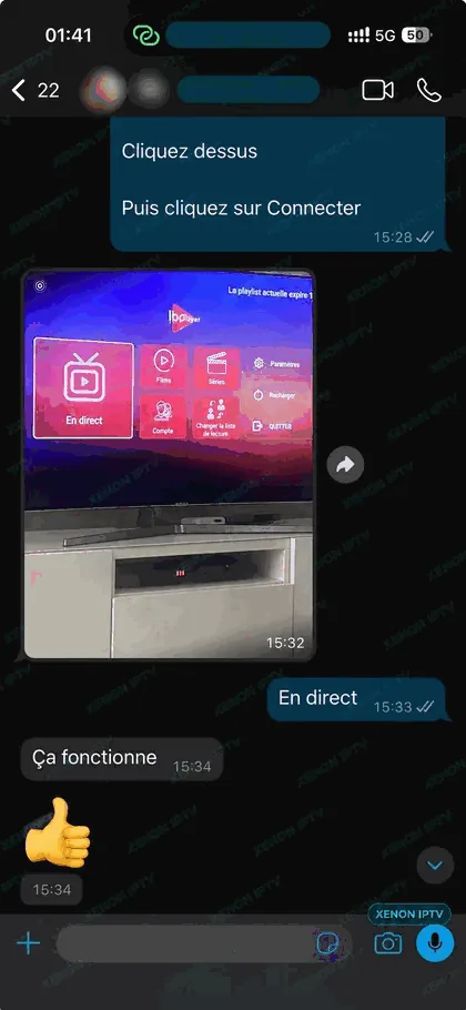 Xenon IPTV — avis client Xenon TV, message de satisfaction n°1 après activation