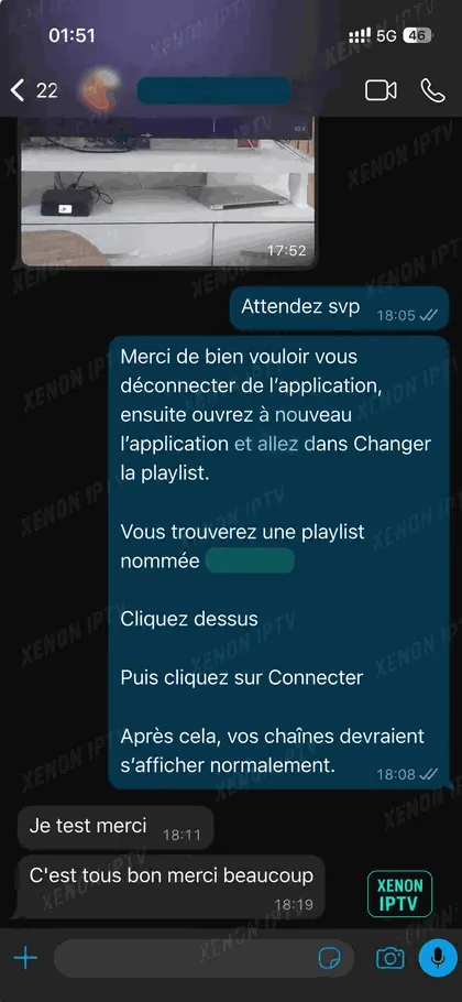 Xenon IPTV — avis client Xenon TV, message de satisfaction n°3 après activation